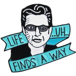 JURASSIC PARK JEFF GOLDBLOOM/DR. MALCOLM "LIFE, UH FINDS A WAY" ENAMEL PIN NWT